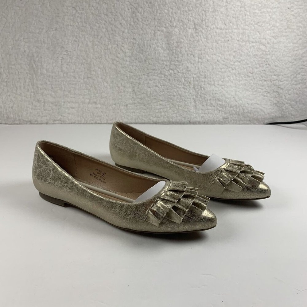 Journee Collection Judy Ballet Shoes Women's 7.5 Gold Vegan Leather‎ Ruffle 8017